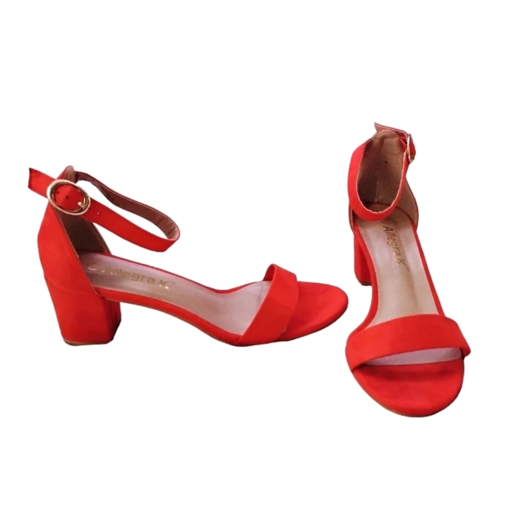 Allegra K Orange Faux Suede Heels – Chic Pointed Toe Pumps (Size 8.5)